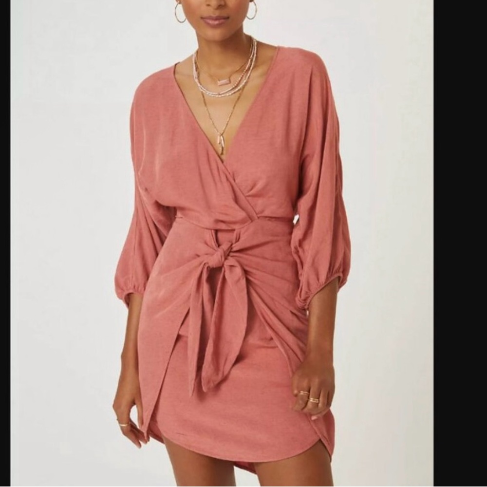 Anthropologie Dusty Rose Mini Wrap Dress